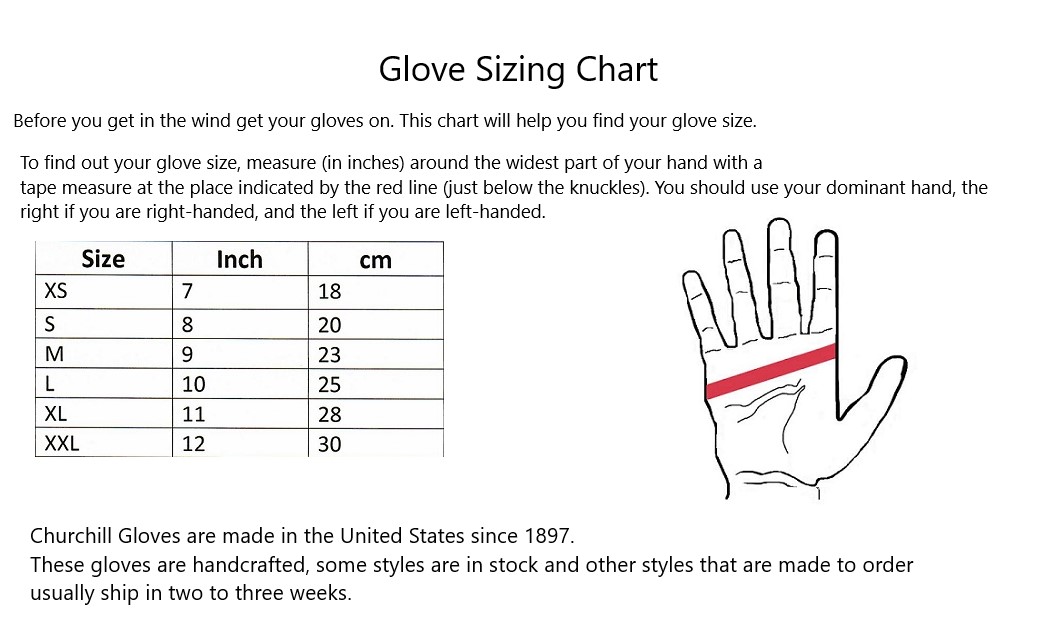 Churchill Gloves Size Chart